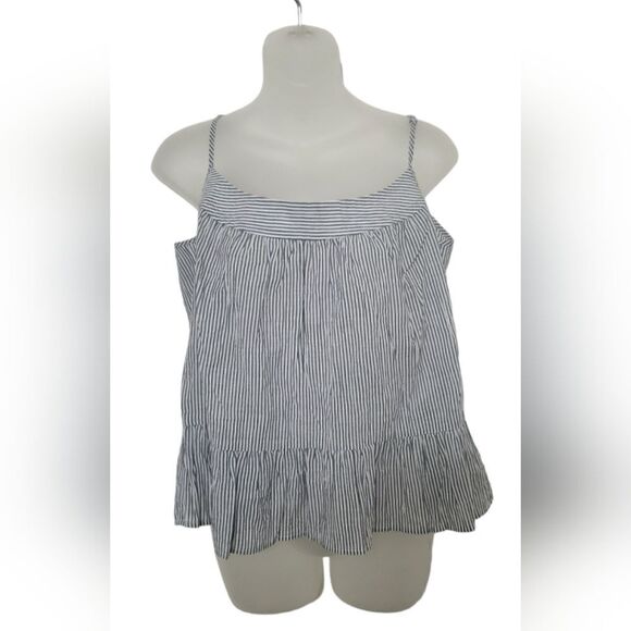 J. Crew | Crinkle Cotton Striped Ruffle Tank Top Women's Small NEW Nautical Prep - Picture 7 of 7